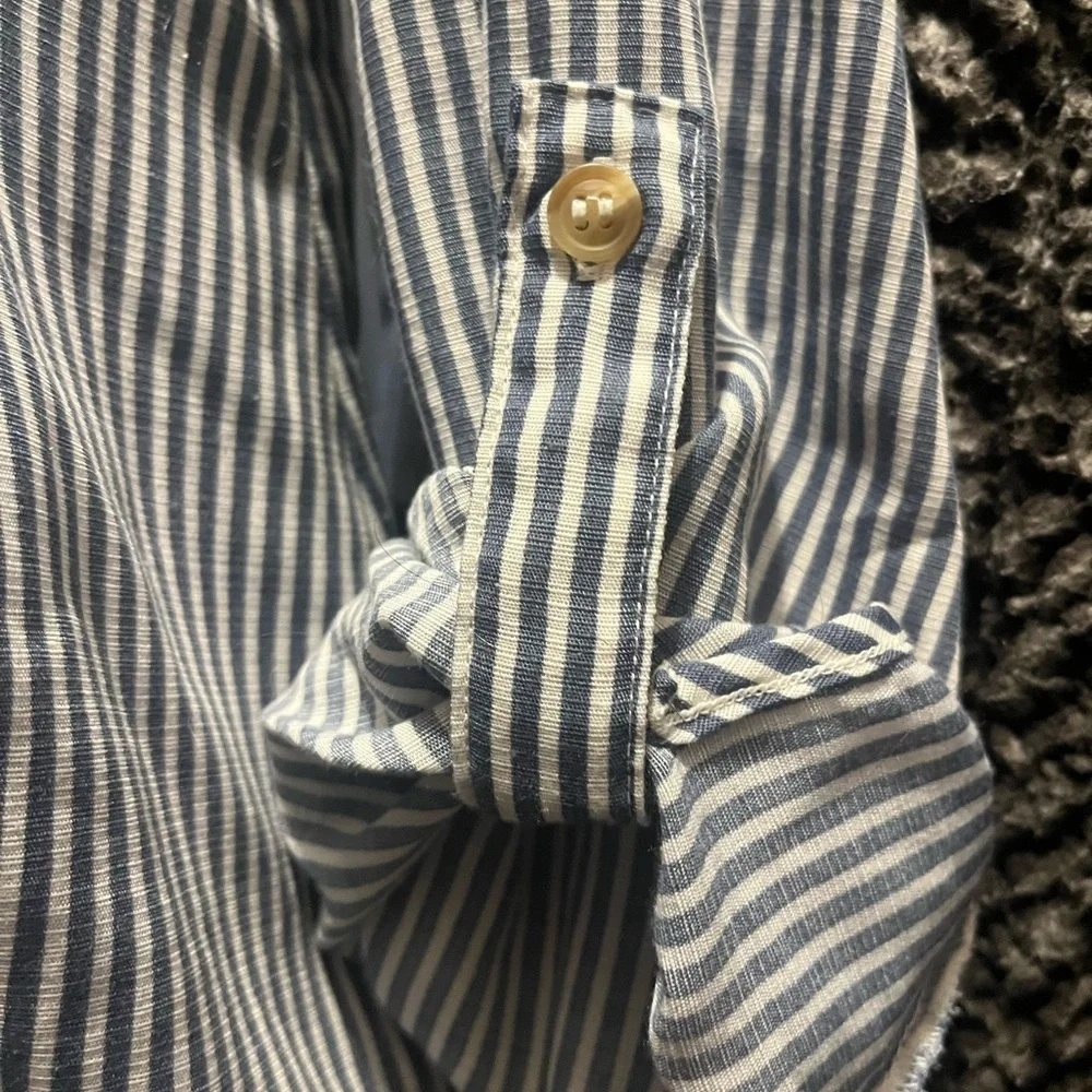 E & M Navy Striped Button-Front and Back Blouse - Picture 7 of 9